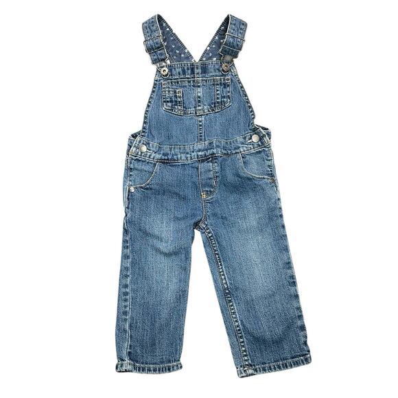 Oshkosh B'Gosh Genuine Kids 18 Months Denim Jean Bib Overalls Pockets - Picture 1 of 7